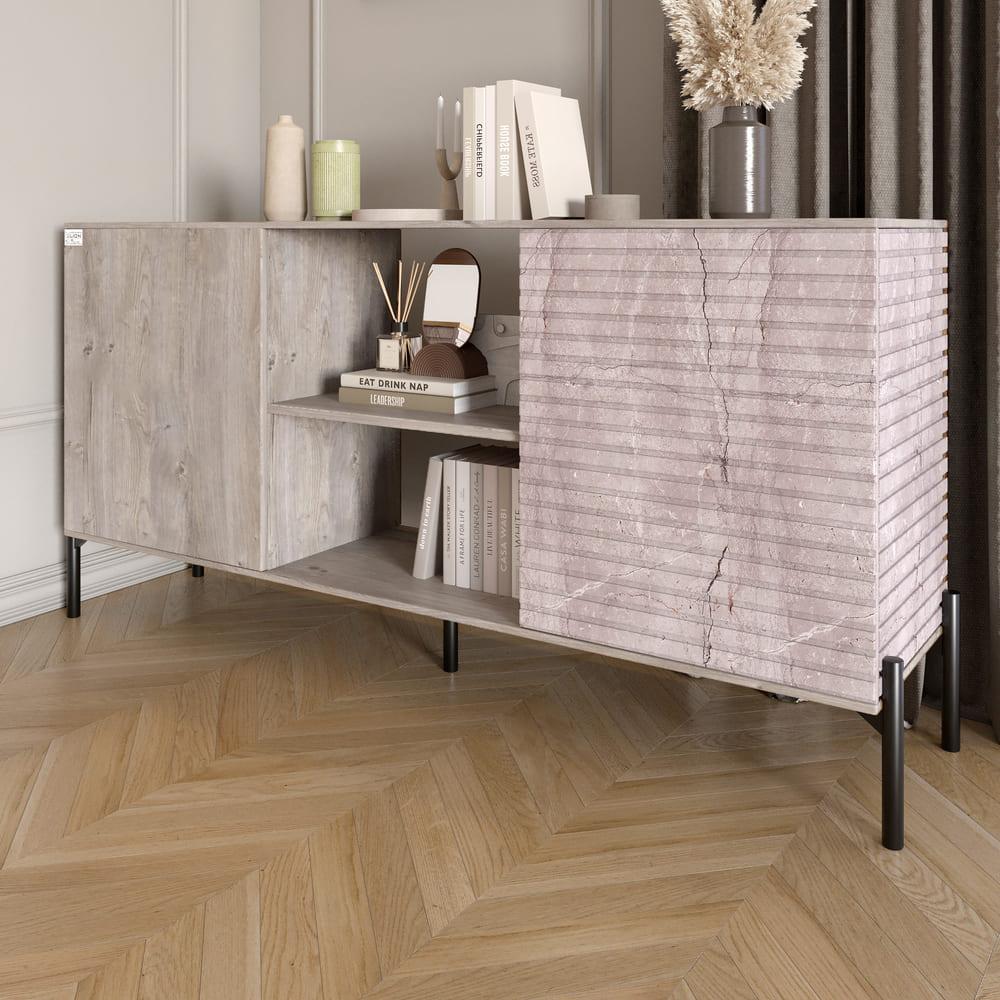 Комод відкритий на чорних металевих ніжках LION Грей Шварцвальд/Камінь (LION-042816), фото 1