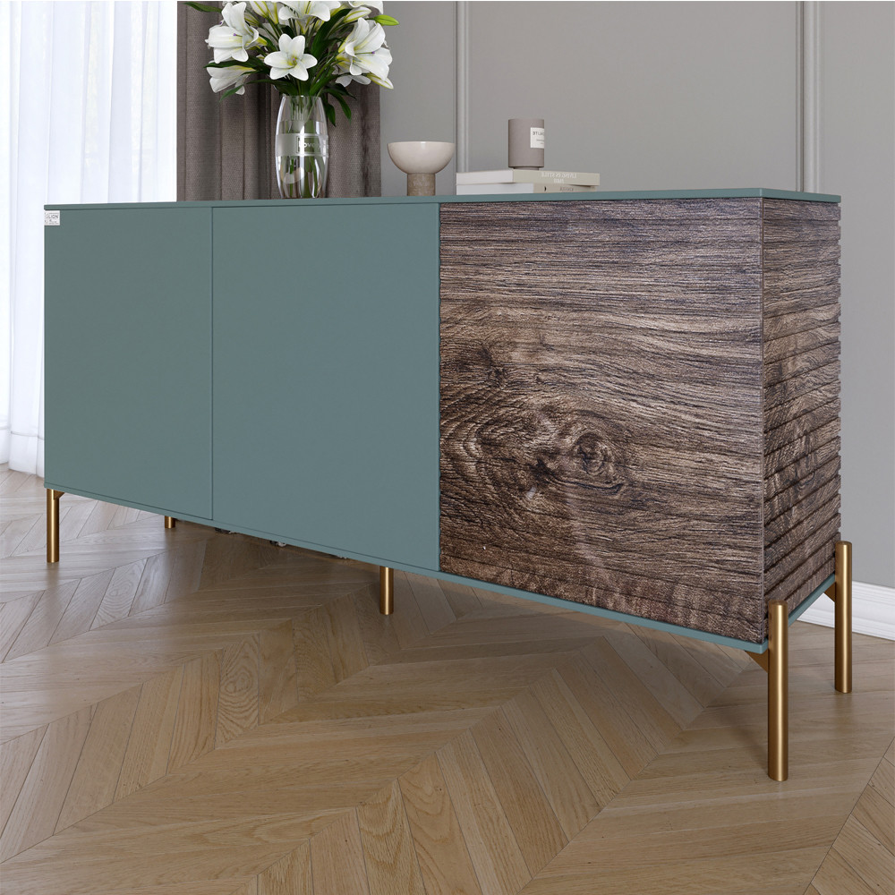 Комод закритий у вітальню на золотих металевих ніжках LION Грей 154x38x76,5 см Граніт сірий/Дерево (LION-041837), фото 1