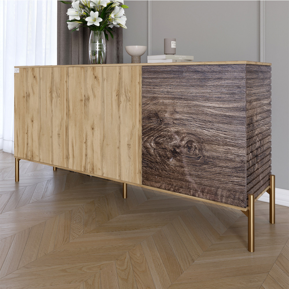 Комод закритий у вітальню на золотих металевих ніжках LION Грей 154x38x76,5 см Дуб Аппалачі/Дерево (LION-041838), фото 1