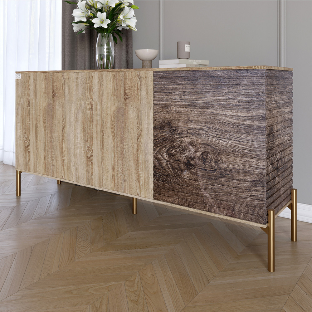 Комод закритий у вітальню на золотих металевих ніжках LION Грей 154x38x76,5 см Дуб сонома трюфель/Дерево (LION-041841), фото 1