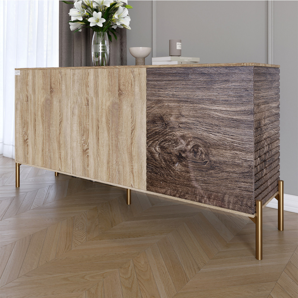 Комод закритий у вітальню на золотих металевих ніжках LION Грей 154x38x76,5 см Дуб сонома/Дерево (LION-041842), фото 1