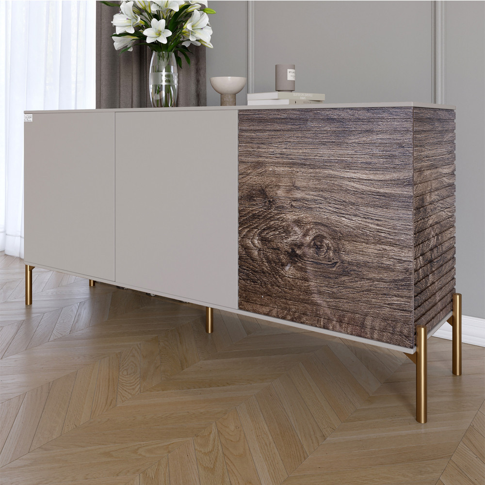 Комод закритий у вітальню на золотих металевих ніжках LION Грей 154x38x76,5 см Кашемір/Дерево (LION-041843), фото 1