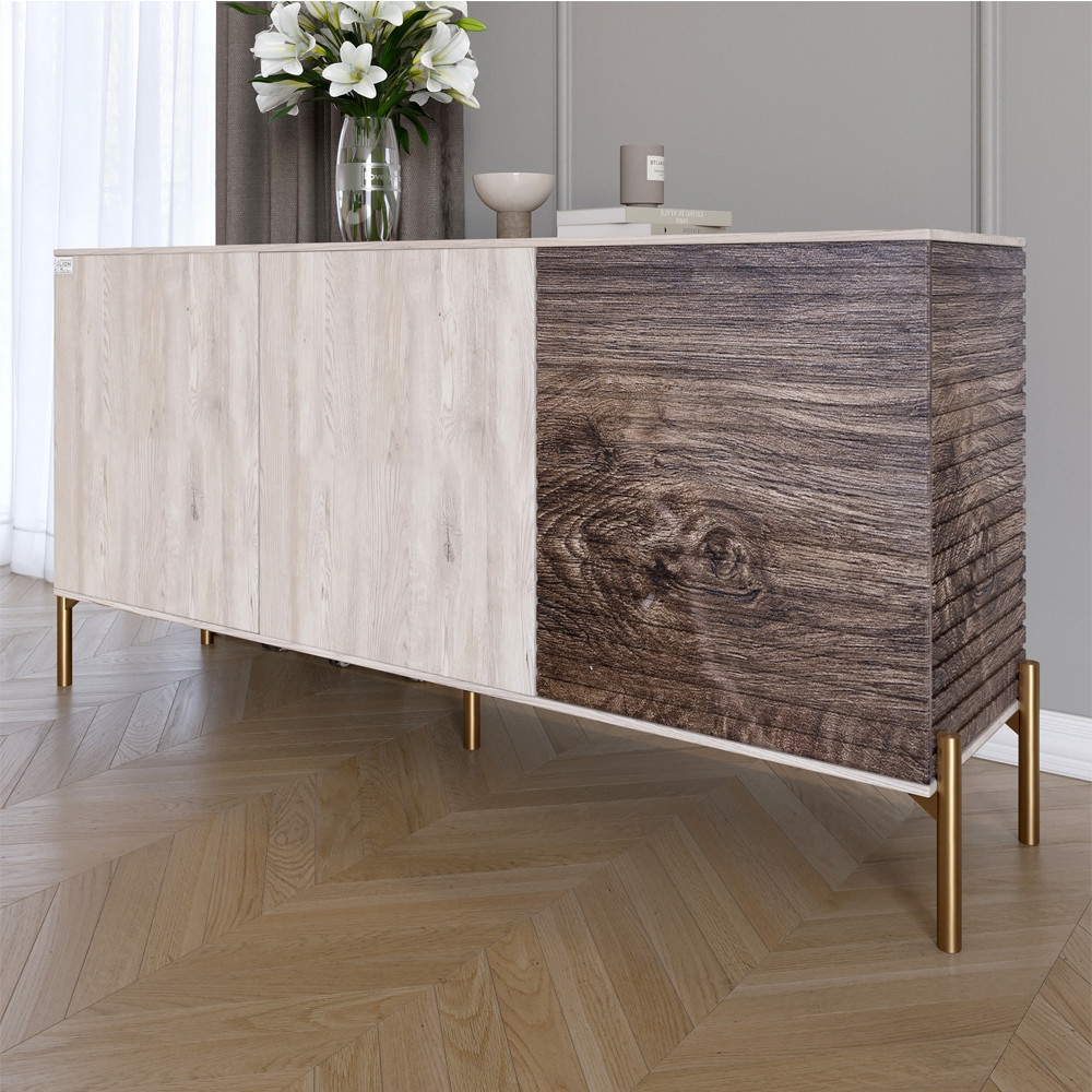 Комод закритий у вітальню на золотих металевих ніжках LION Грей 154x38x76,5 см Самоа Димчастий/Дерево (LION-041846), фото 1