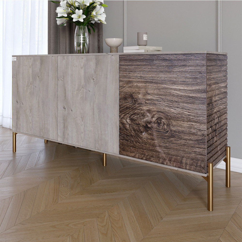 Комод закритий у вітальню на золотих металевих ніжках LION Грей 154x38x76,5 см Шварцвальд/Дерево (LION-041847), фото 1