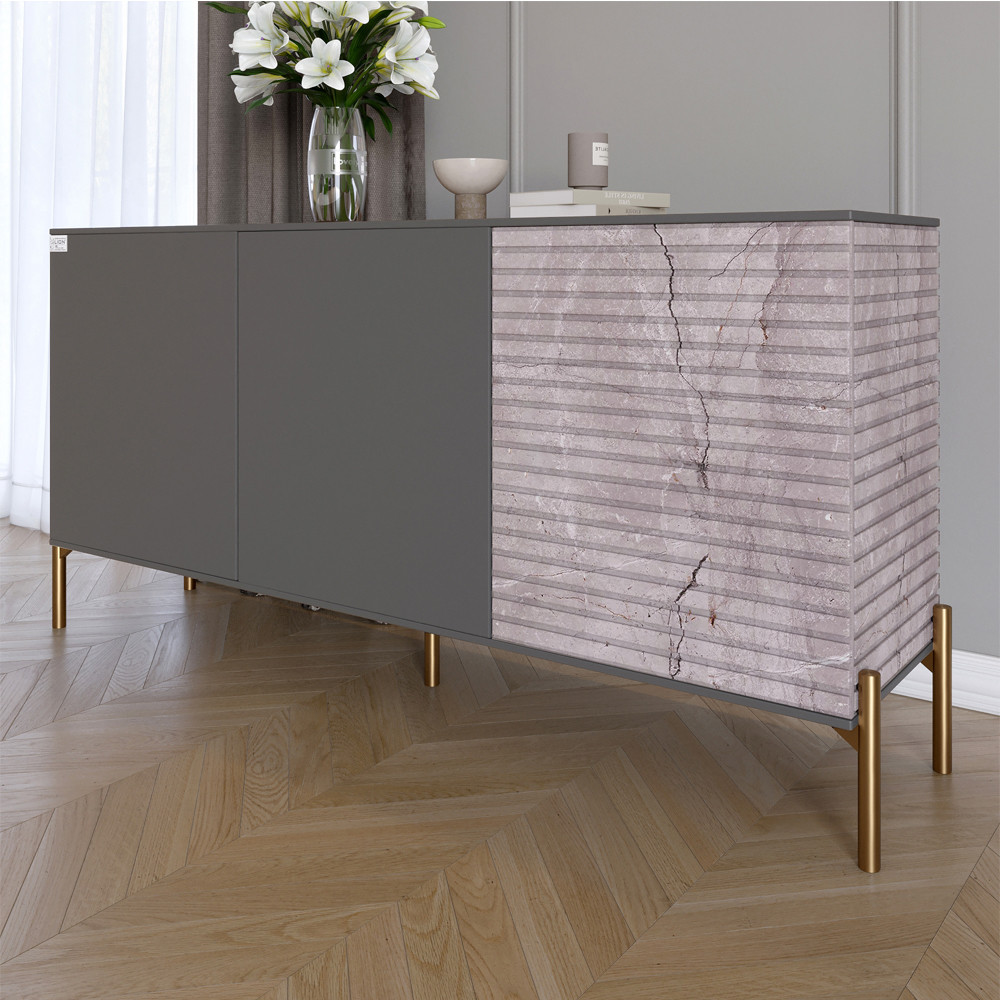 Комод закритий у вітальню на золотих металевих ніжках LION Грей 154x38x76,5 см Антрацит/Камінь (LION-041848), фото 1
