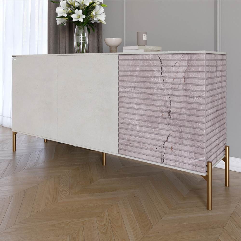 Комод закритий у вітальню на золотих металевих ніжках LION Грей 154x38x76,5 см Бетон Style/Камінь (LION-041849), фото 1