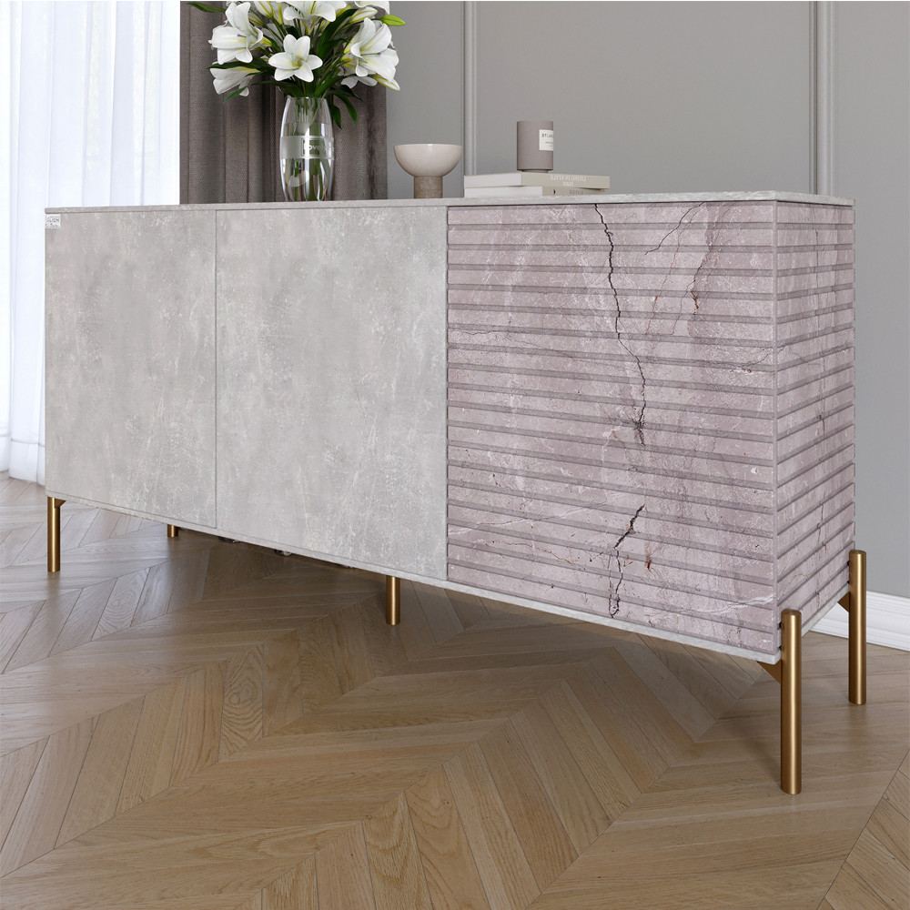 Комод закритий у вітальню на золотих металевих ніжках LION Грей 154x38x76,5 см Бетон/Камінь (LION-041851), фото 1