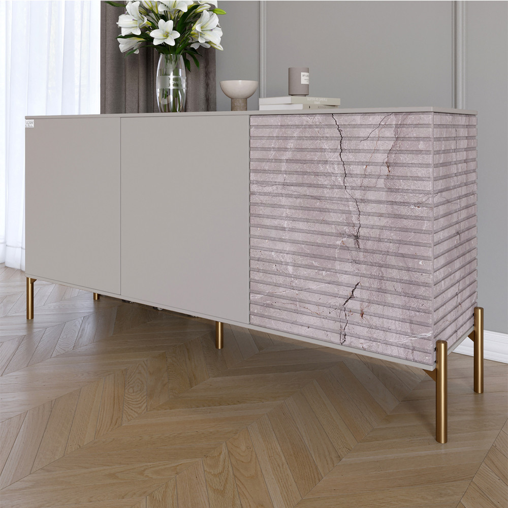 Комод закритий у вітальню на золотих металевих ніжках LION Грей 154x38x76,5 см Кашемір/Камінь (LION-041858), фото 1