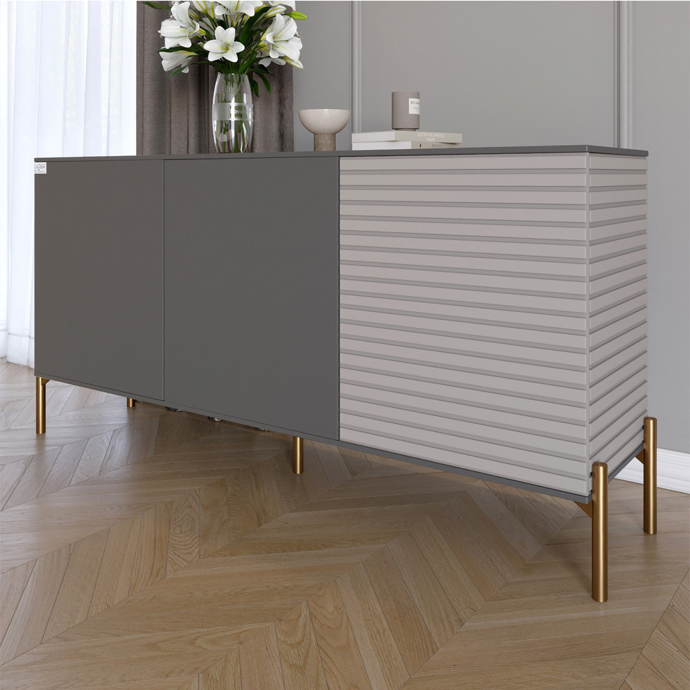 Комод закритий у вітальню на золотих металевих ніжках LION Грей 154x38x76,5 см Антрацит/Кашемір (LION-041863), фото 1