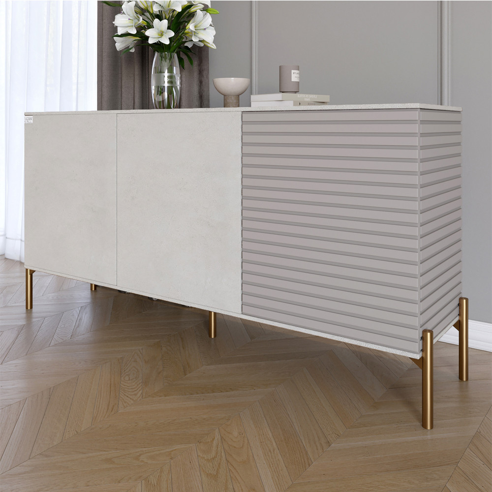 Комод закритий у вітальню на золотих металевих ніжках LION Грей 154x38x76,5 см Бетон Style/Кашемір (LION-041864), фото 1