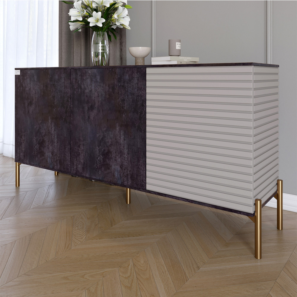 Комод закритий у вітальню на золотих металевих ніжках LION Грей 154x38x76,5 см Бетон темний/Кашемір (LION-041865), фото 1