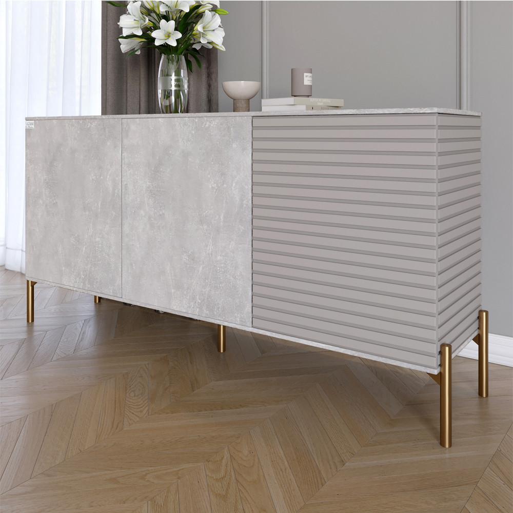 Комод закритий у вітальню на золотих металевих ніжках LION Грей 154x38x76,5 см Бетон/Кашемір (LION-041866), фото 1