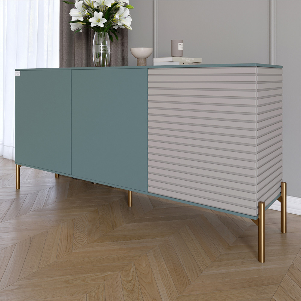 Комод закритий у вітальню на золотих металевих ніжках LION Грей 154x38x76,5 см Граніт сірий/Кашемір (LION-041867), фото 1