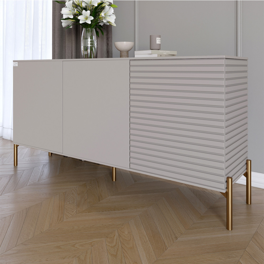 Комод закритий у вітальню на золотих металевих ніжках LION Грей 154x38x76,5 см Кашемір/Кашемір (LION-041873), фото 1