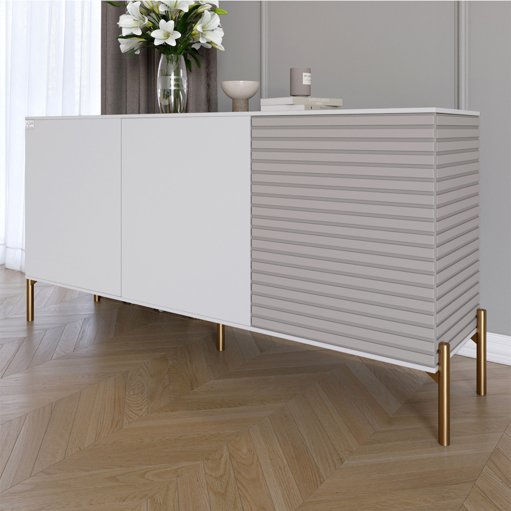Комод закритий у вітальню на золотих металевих ніжках LION Грей 154x38x76,5 см Німфея Альба (білий)/Кашемір (LION-041874), фото 1