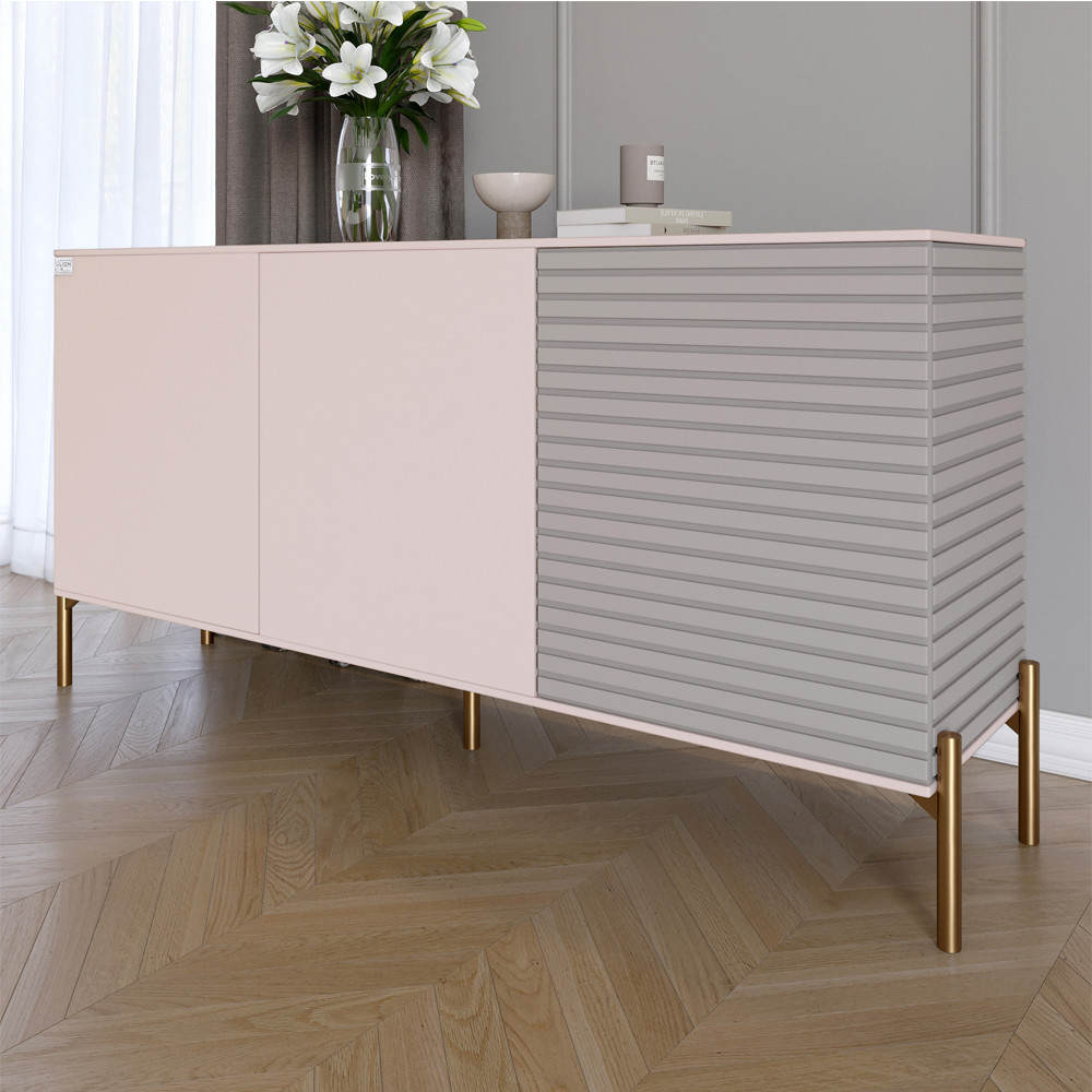 Комод закритий у вітальню на золотих металевих ніжках LION Грей 154x38x76,5 см Рожевий/Кашемір (LION-041875), фото 1