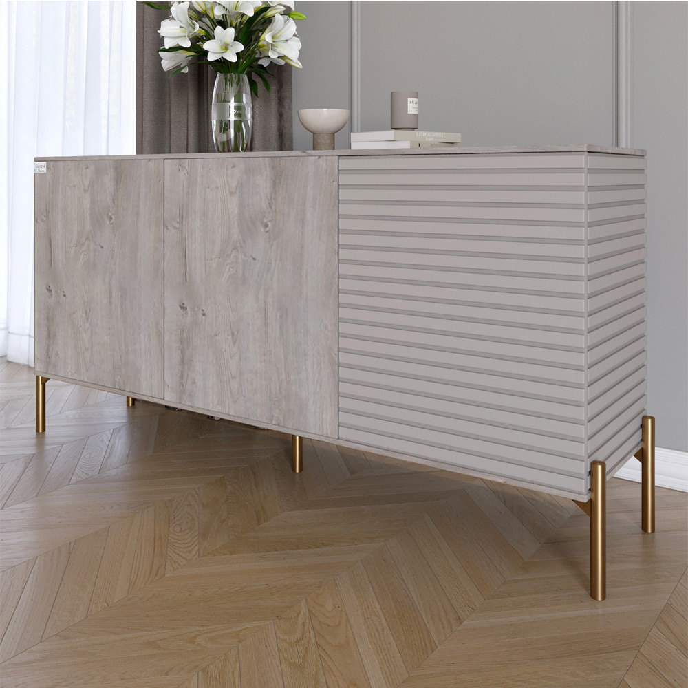 Комод закритий у вітальню на золотих металевих ніжках LION Грей 154x38x76,5 см Шварцвальд/Кашемір (LION-041877), фото 1