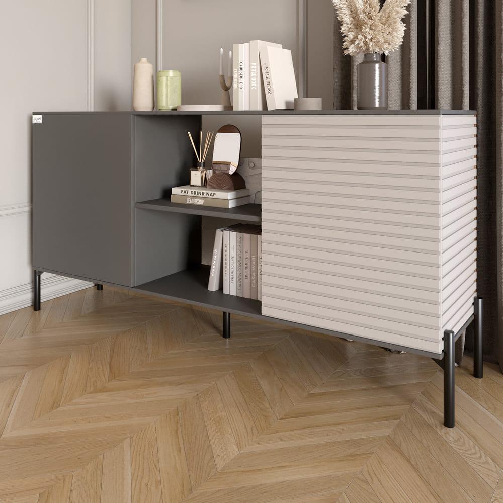 Комод відкритий на чорних металевих ніжках LION Грей Антрацит/Кашемір (LION-042862), фото 1