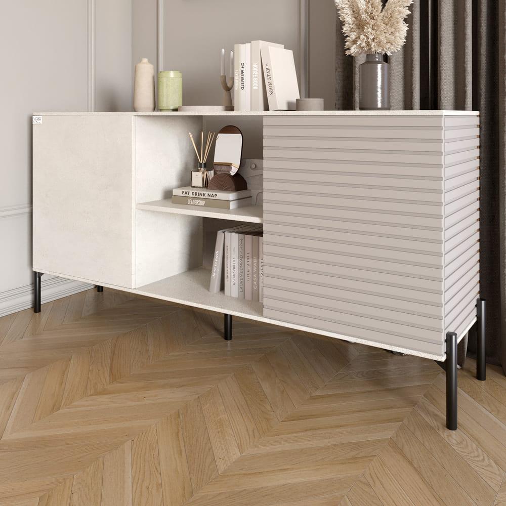 Комод відкритий на чорних металевих ніжках LION Грей Бетон Style/Кашемір (LION-042863), фото 1