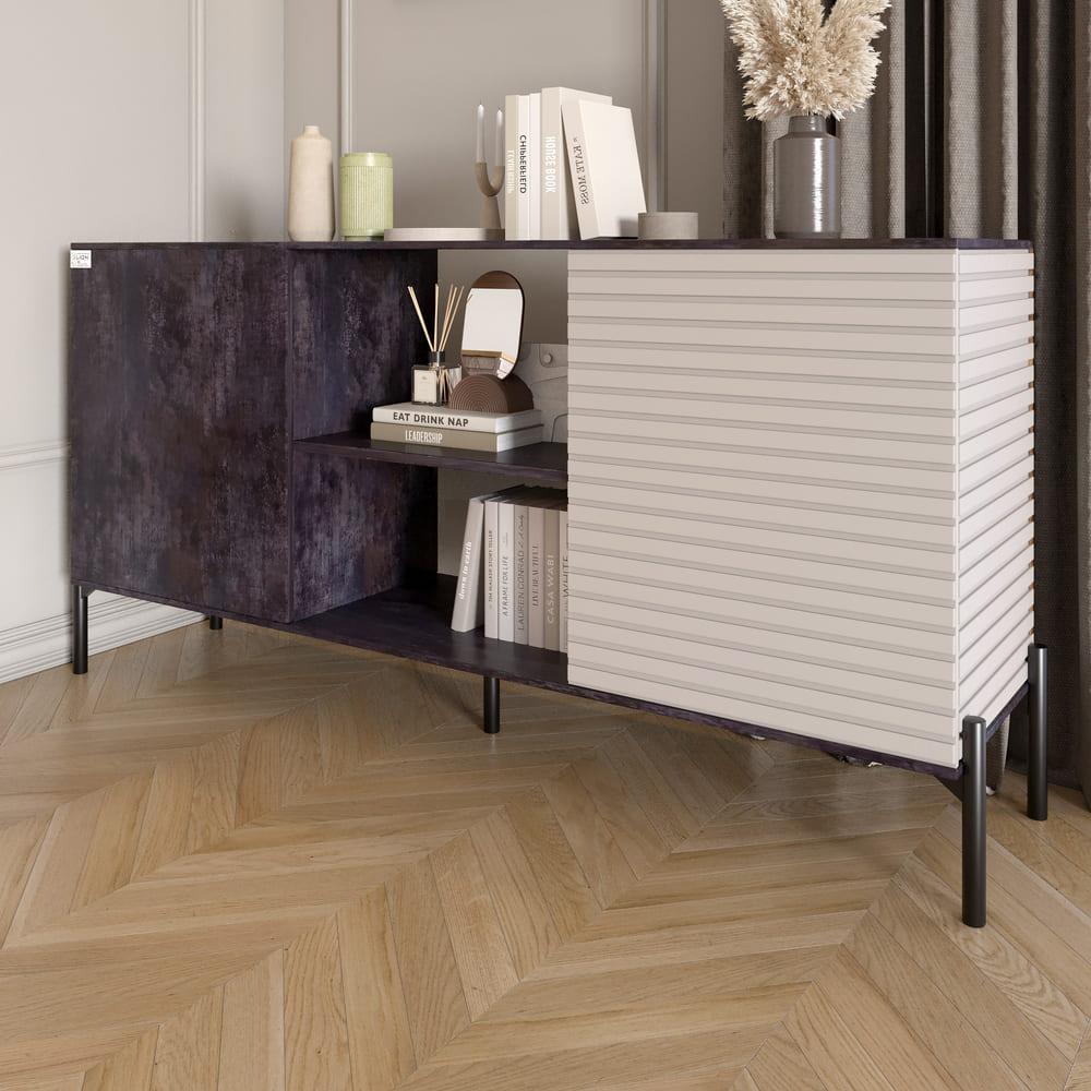 Комод відкритий на чорних металевих ніжках LION Грей Бетон темний/Кашемір (LION-042864), фото 1