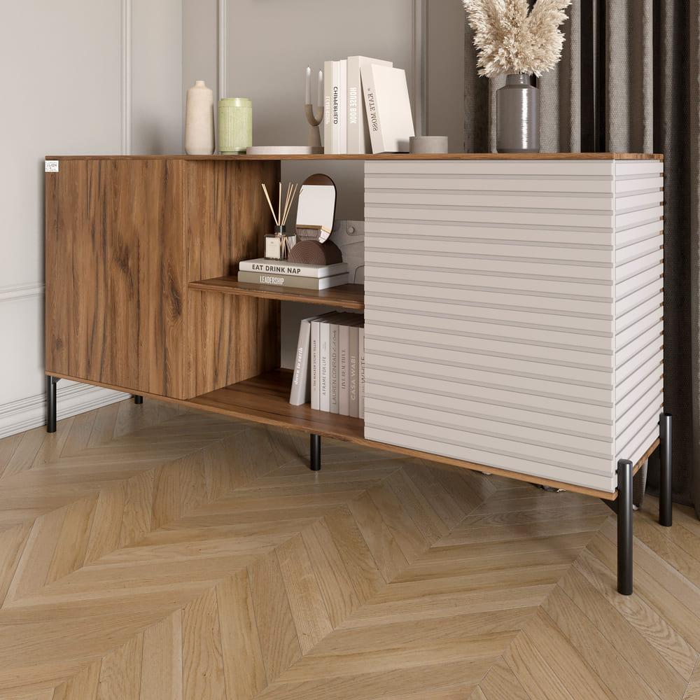 Комод відкритий на чорних металевих ніжках LION Грей Дуб Ліворно/Кашемір (LION-042867), фото 1