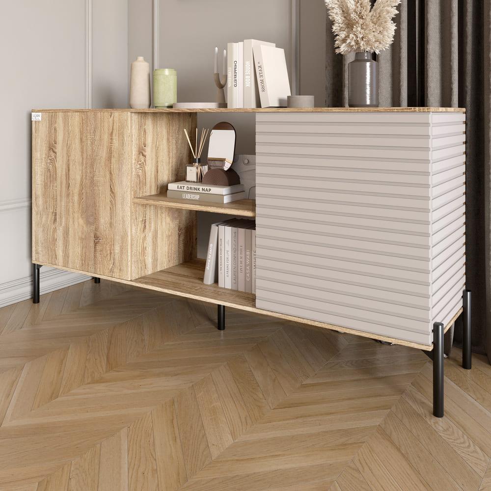 Комод відкритий на чорних металевих ніжках LION Грей Дуб Сонома/Кашемір (LION-042868), фото 1