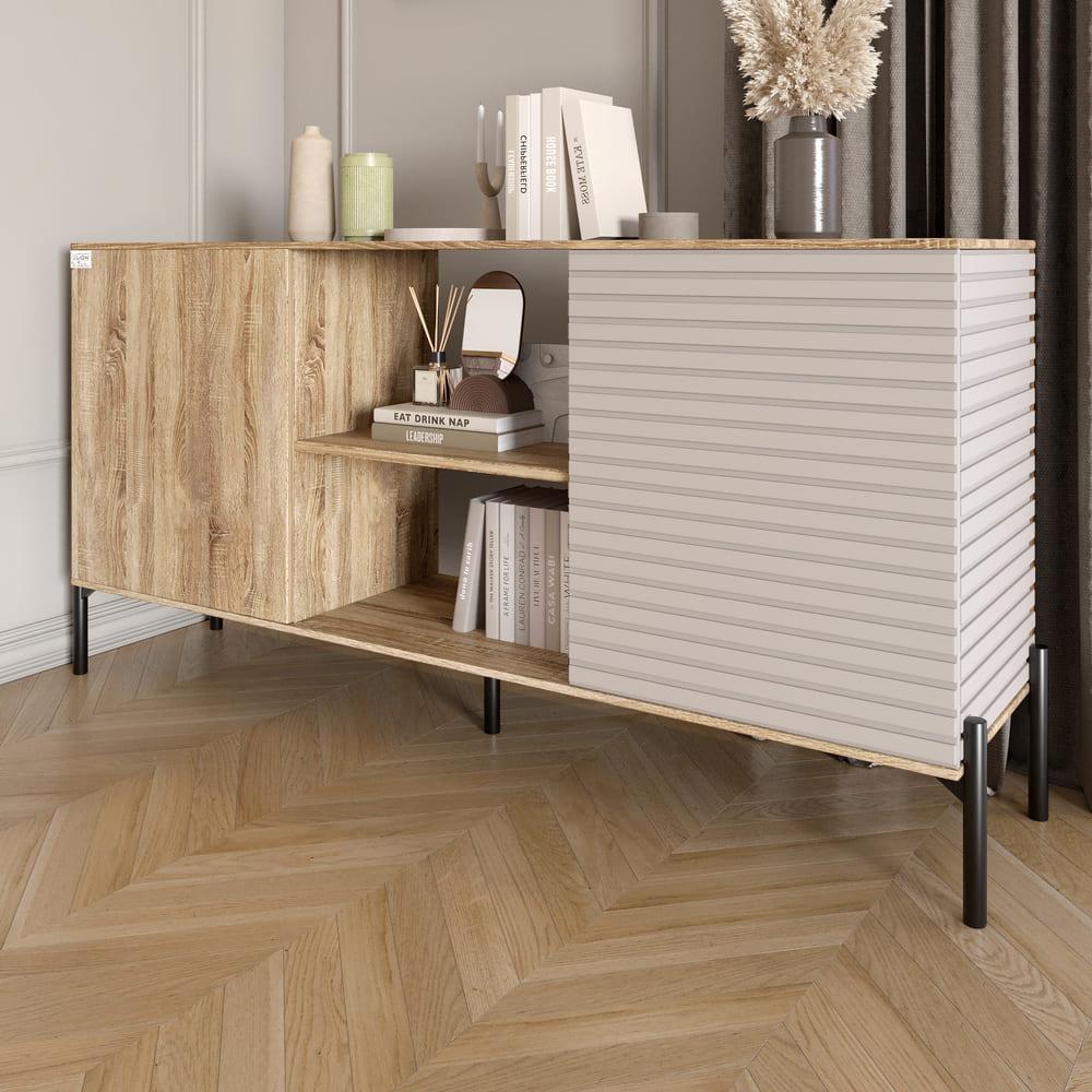 Комод відкритий на чорних металевих ніжках LION Грей Дуб Сонома трюфель/Кашемір (LION-042869), фото 1