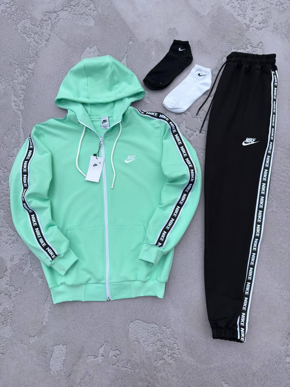 Спортивний костюм жіночий Nike весняний осінній з капюшоном кофта штани найк бірюзовий-чорний