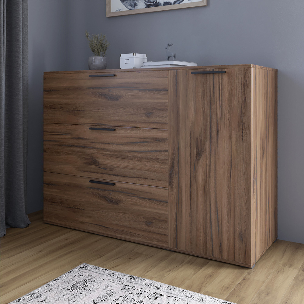 Комод LION Краш з трьома висувними шухлядами та закритими полицями Дуб ліворно (LION-044157), фото 1