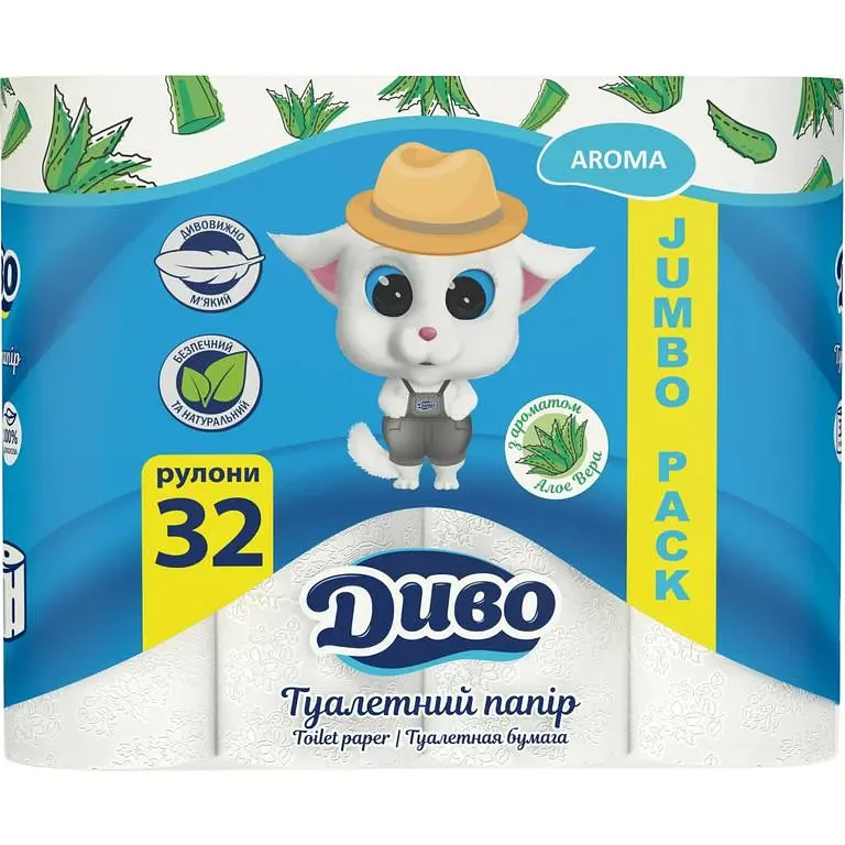 Туалетний папір Диво Jumbo Pack, 18г/м, 2 шари, білий з тисненням, 32 шт