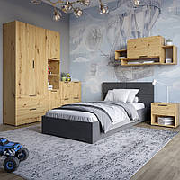 Гарнітур в спальню LION Краш Дуб артизан з 6 елементів (LION-044201)