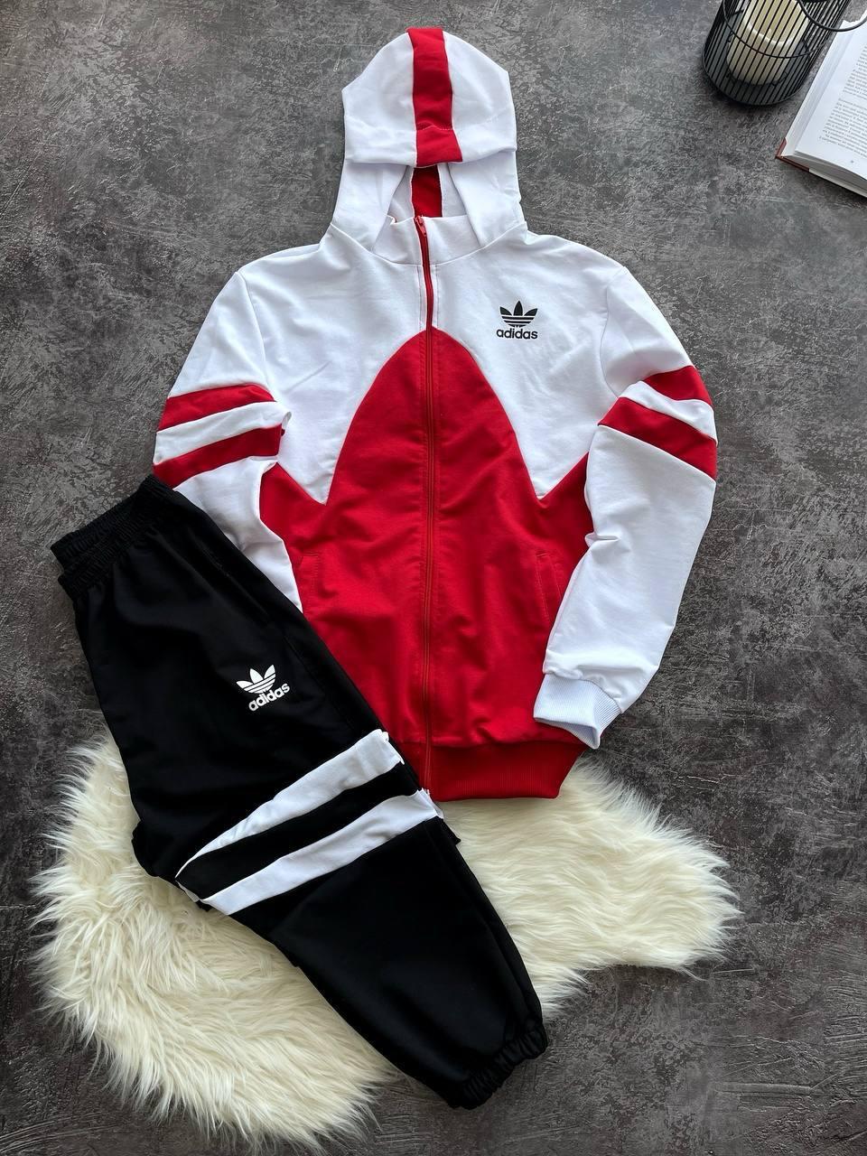 Чоловічий спортивний костюм Adidas червоний з чорним Олімпійка + Штани Адідас весняний осінній