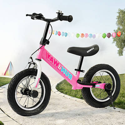 Дитячий рожевий велобіг балансбайк 12" дівчинці від 2 років Безпедальний велосипед для навчання їзді Дзвінок гальмо