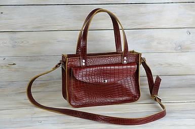 Жіноча сумка Емілі з натуральної шкіри колір Вишня, тиснення крокодил