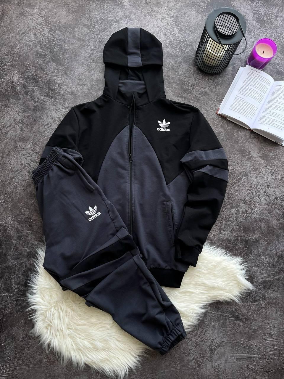Чоловічий спортивний костюм Adidas сірий з чорним Олімпійка + Штани Адідас весняний осінній