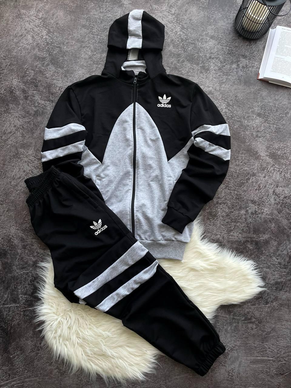 Чоловічий спортивний костюм Adidas сірий з чорним Олімпійка + Штани Адідас весняний осінній