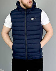 Жилетка чоловіча Nike спортивна темно-синя великі розміри, Чоловічий жилет Найк із капюшоном батал