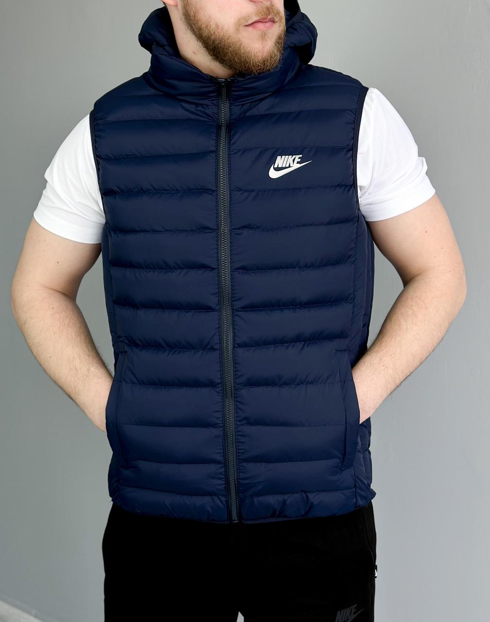 Жилетка чоловіча Nike спортивна темно-синя великі розміри, Чоловічий жилет Найк із капюшоном батал