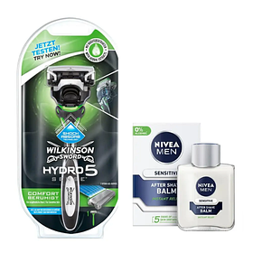 Станок для гоління Wilkinson (Schick) Hydro 5 Sense (1 картридж) + Nivea Men Sensitive бальзам після гоління 100 мл