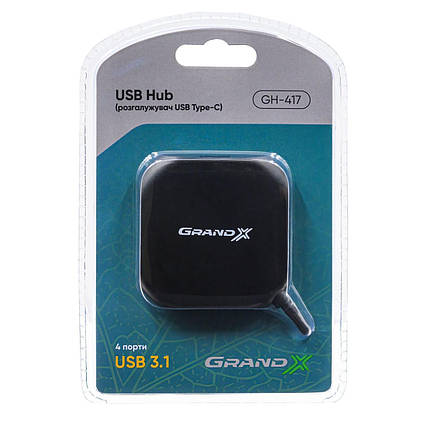 USB хаб Grand-X Travel TypeC 4 порта USB3.1, фото 3