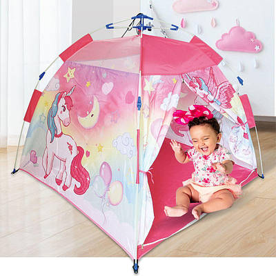 Дитячий ігровий намет 120x120x108 Єдиноріг Вігвам миється Розбірний тканинний будиночок із героями міцний каркас