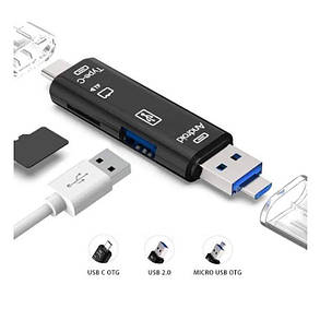 Зчитувач флеш-карт Dynamode 3-in-1 (D-188) зовнішній USB 3.1, USB type C, microSD, TF, чорний, фото 3