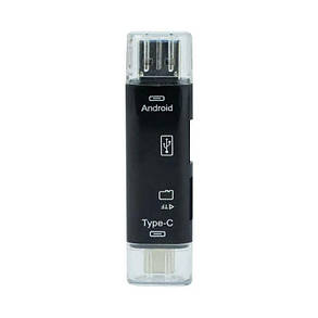 Зчитувач флеш-карт Dynamode 3-in-1 (D-188) зовнішній USB 3.1, USB type C, microSD, TF, чорний, фото 4
