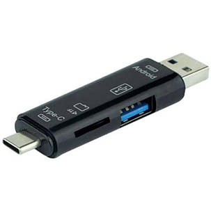 Зчитувач флеш-карт Dynamode 3-in-1 (D-188) зовнішній USB 3.1, USB type C, microSD, TF, чорний, фото 1