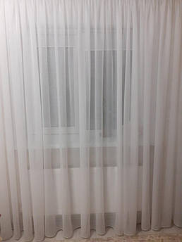 Готова тюль у зал, 6 м білий шифон на тасьмі, з обважнювачем