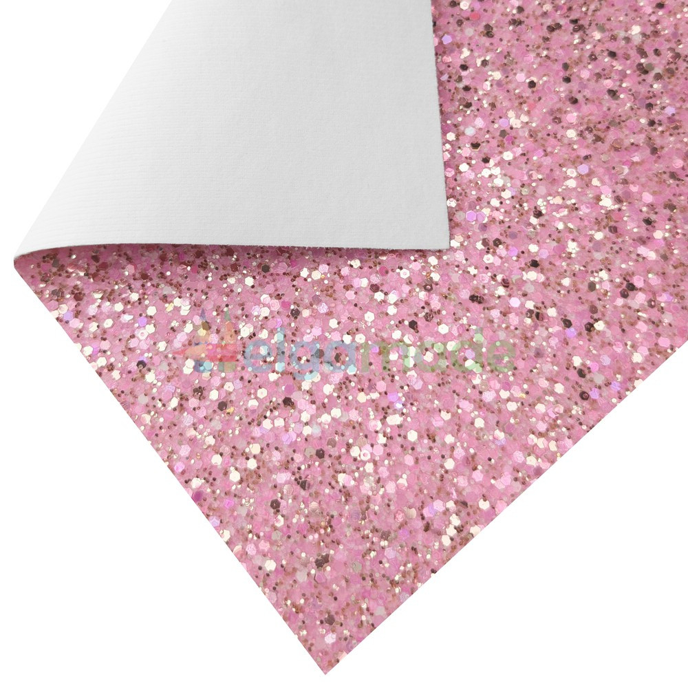 Кожзам з крупними блискітками РОЖЕВИЙ з золотом, 20х26 см, Китай, фото 1