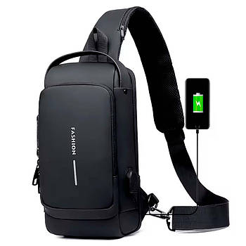Чоловіча сумка через плече з замком і USB (31×17×8см), Чорний / Бананка чоловіча