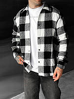 Трендова чоловіча сорочка в клітинку оверсайз, чорно-біла. 100% бавовна.