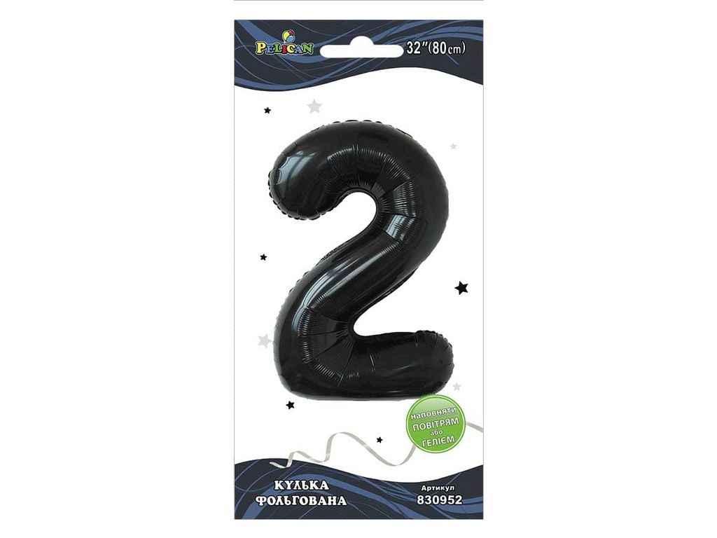 Кулька фольгована цифра 32 (80 см) 2 чорна ТМ PELICAN, фото 1