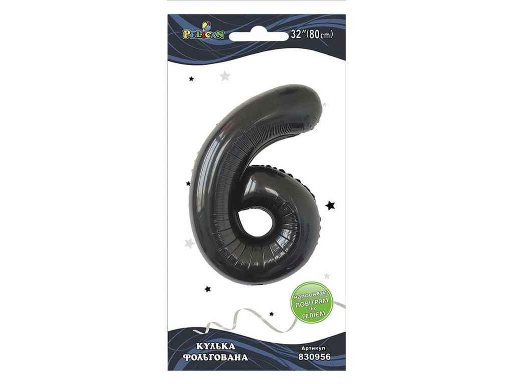 Кулька фольгована цифра 32 (80 см) 6 чорна ТМ PELICAN, фото 1